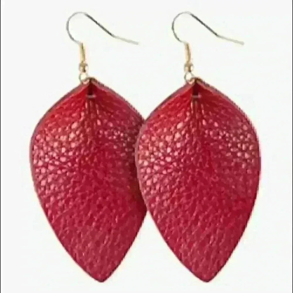 Handmade Leaf Dangle Leather Teardrop Earrings - Picture 1 of 3